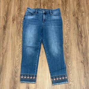 Chico’s So Slimming Girlfriend So Slim Leg Ankle Jeans with Embroidered Hem